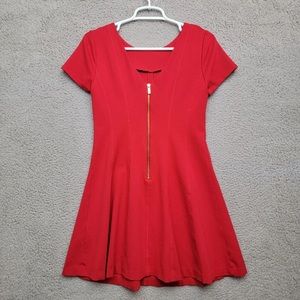 Banana Republic Womens Red Short Sleeve V Neck 3/4 Zip Fit & Flare Dress Size 6